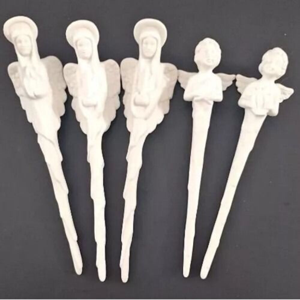 Lot/5 Cherub & Angel Porcelain Icicle Ornaments White 7.5" Vintage Christmas